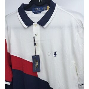 New Polo Ralph Lauren Polo Shirt Large Red White Blue Colorblock America USA‎